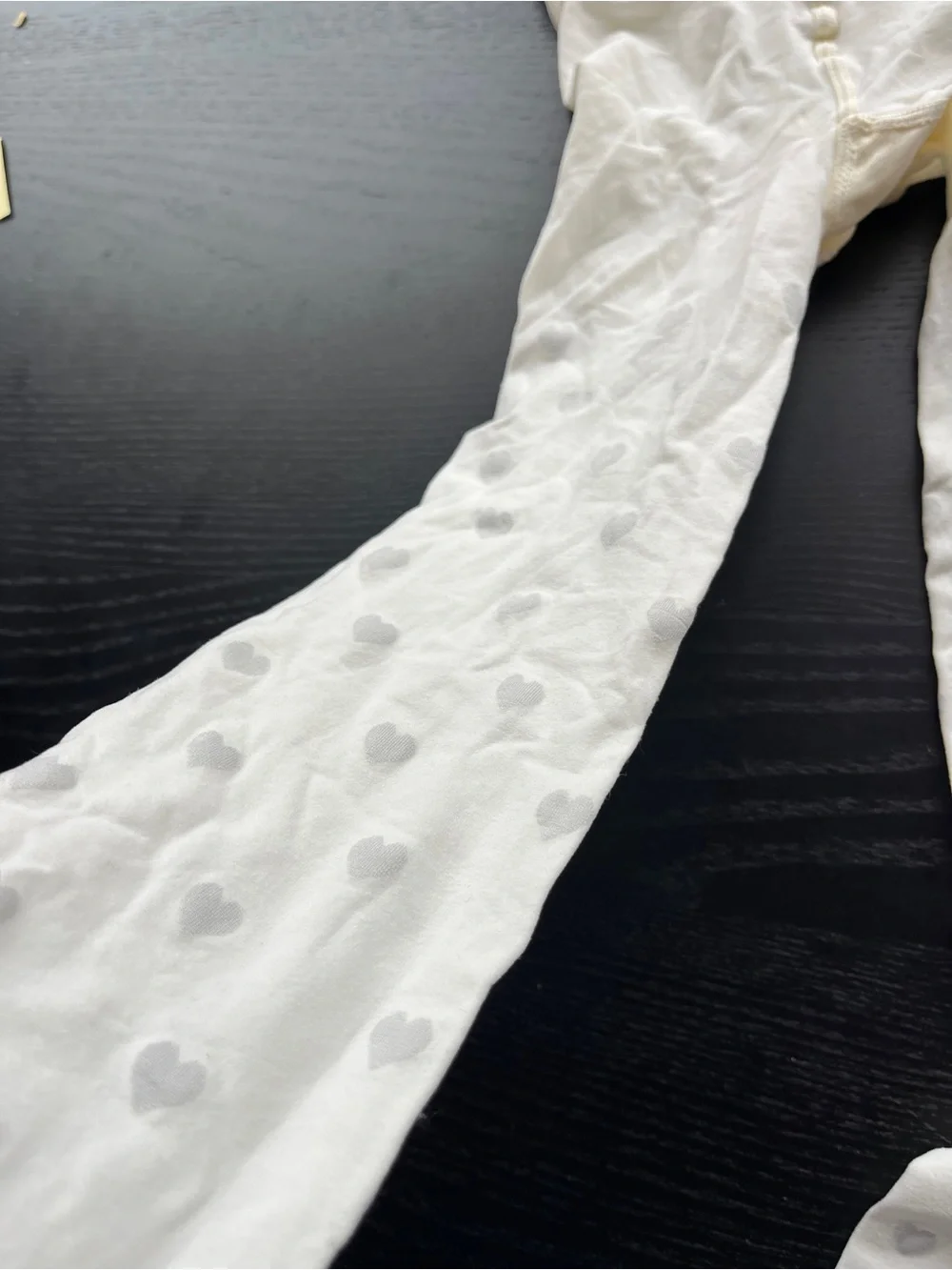 White Off-White Cream Textured Heart Pattern Tights Stockings Pantyhose Stretch